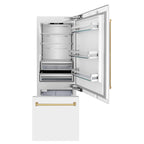 ZLINE 30-Inch Built-In Refrigerator 16.1 Cu. Ft. Internal Water & Ice Dispenser White Matte with Gold Accents (RBIVZ-WM-30-G)