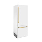 ZLINE 30-Inch Built-In Refrigerator 16.1 Cu. Ft. Internal Water & Ice Dispenser White Matte with Gold Accents (RBIVZ-WM-30-G)