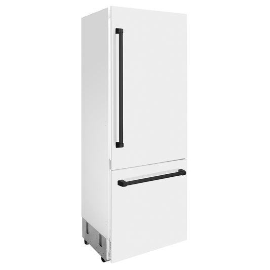 ZLINE 30-Inch Built-In Refrigerator 16.1 cu. ft. Internal Water & Ice Dispenser White Matte with Matte Black Accents (RBIVZ-WM-30-MB)