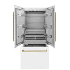 ZLINE 36 in. Built-In French Door Refrigerator 19.6 cu. ft. Internal Water & Ice Dispenser White Matte with Bronze Accents (RBIVZ-WM-36-CB)