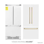 ZLINE 36 in. Built-In French Door Refrigerator 19.6 cu. ft. Internal Water & Ice Dispenser White Matte with Bronze Accents (RBIVZ-WM-36-CB)
