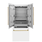 ZLINE 36 in Built-In French Door Refrigerator 19.6 cu. ft Capacity Internal Water & Ice Dispenser White Matte with Gold Accents (RBIVZ-WM-36-G)