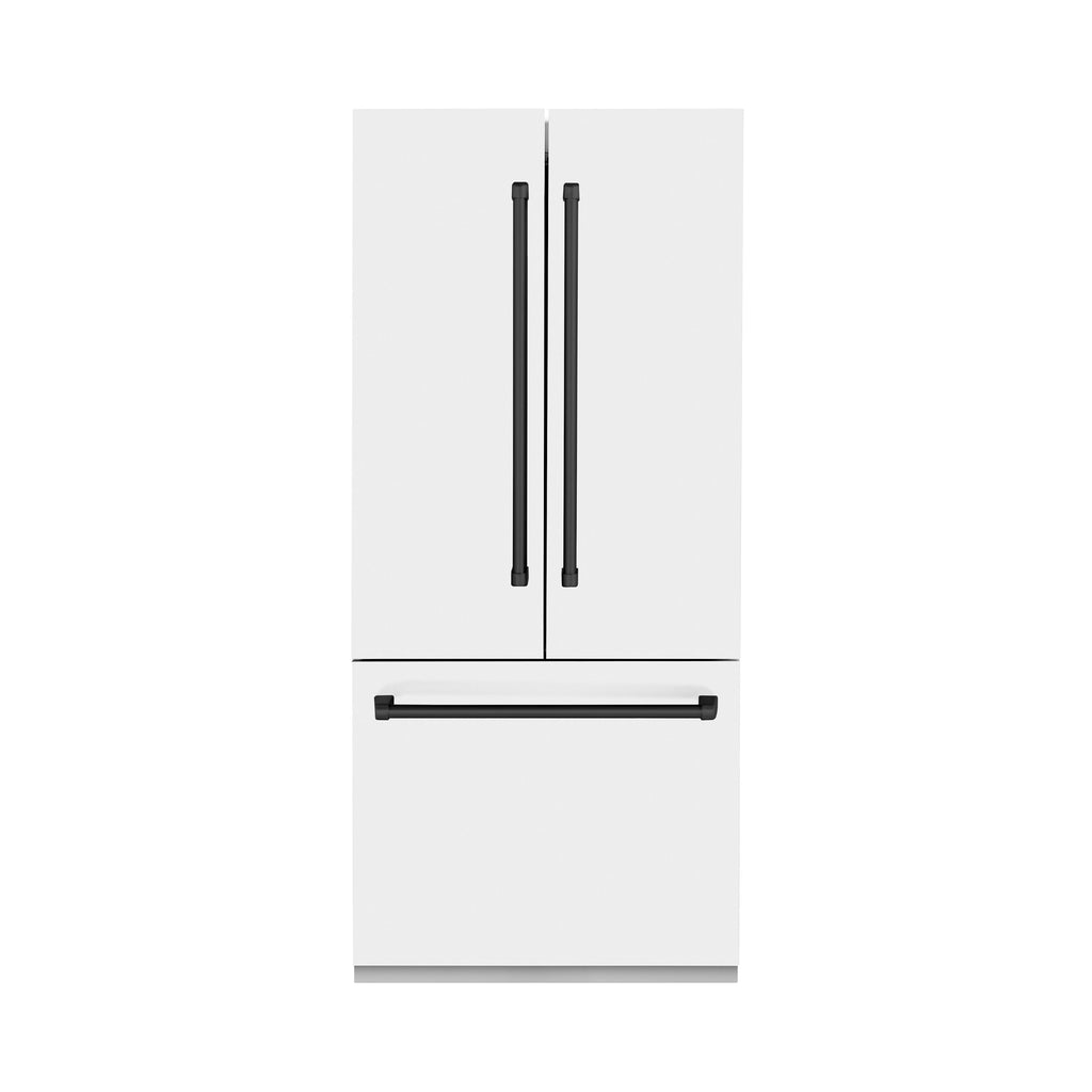 ZLINE 36 Inch Built-In French Door Refrigerator 19.6 Cu. Ft. Internal Water & Ice Dispenser White Matte Black Accents (RBIVZ-WM-36-MB)