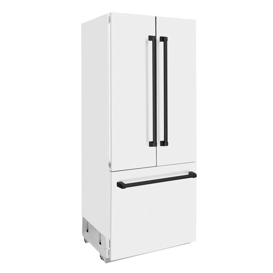 ZLINE 36 Inch Built-In French Door Refrigerator 19.6 Cu. Ft. Internal Water & Ice Dispenser White Matte Black Accents (RBIVZ-WM-36-MB)