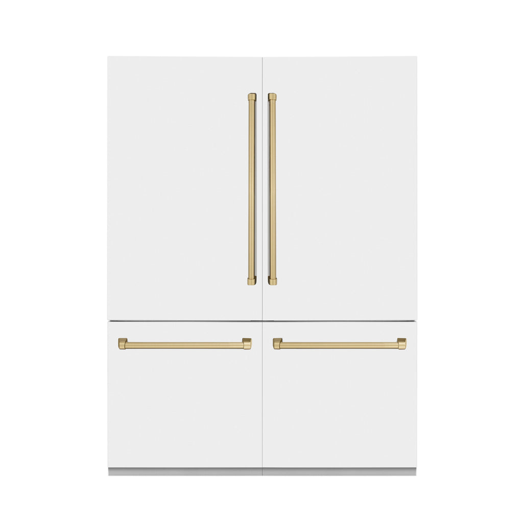 ZLINE 60 in. Built-In Refrigerator 32.2 cu. ft. Internal Water & Ice Dispenser White Matte Champagne Bronze Accents (RBIVZ-WM-60-CB)
