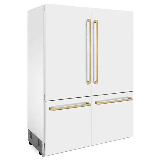 ZLINE 60 in. Built-In Refrigerator 32.2 cu. ft. Internal Water & Ice Dispenser White Matte Champagne Bronze Accents (RBIVZ-WM-60-CB)