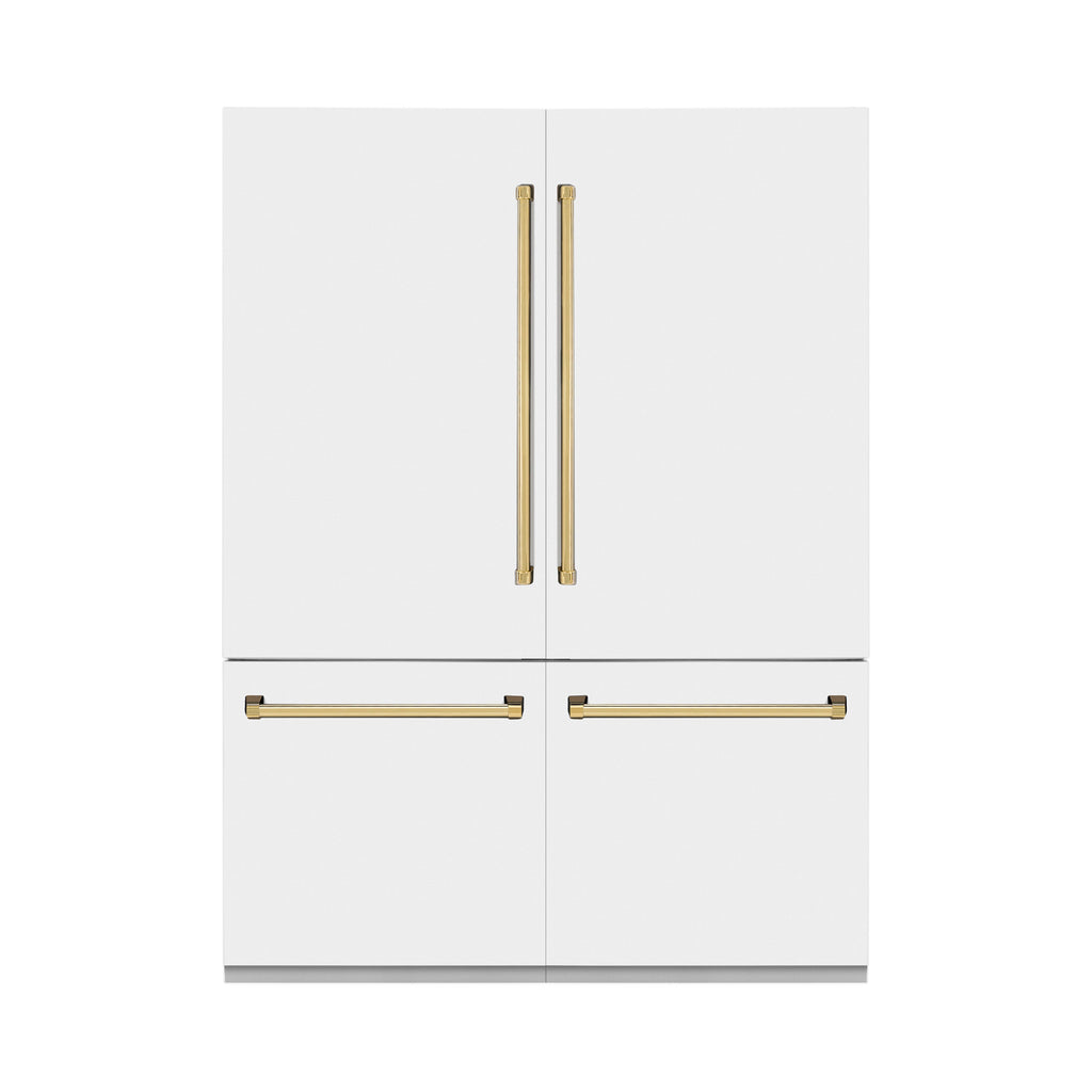 ZLINE 60 in Built-In Refrigerator 32.2 cu ft Internal Water & Ice Dispenser White Matte Gold Accents (RBIVZ-WM-60-G)