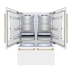 ZLINE 60 in Built-In Refrigerator 32.2 cu ft Internal Water & Ice Dispenser White Matte Gold Accents (RBIVZ-WM-60-G)