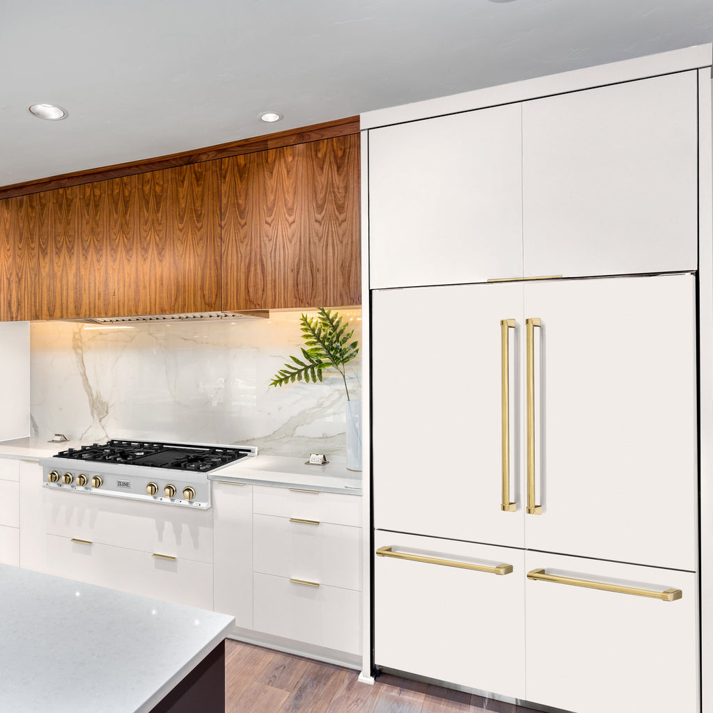 ZLINE 60 in Built-In Refrigerator 32.2 cu ft Internal Water & Ice Dispenser White Matte Gold Accents (RBIVZ-WM-60-G)
