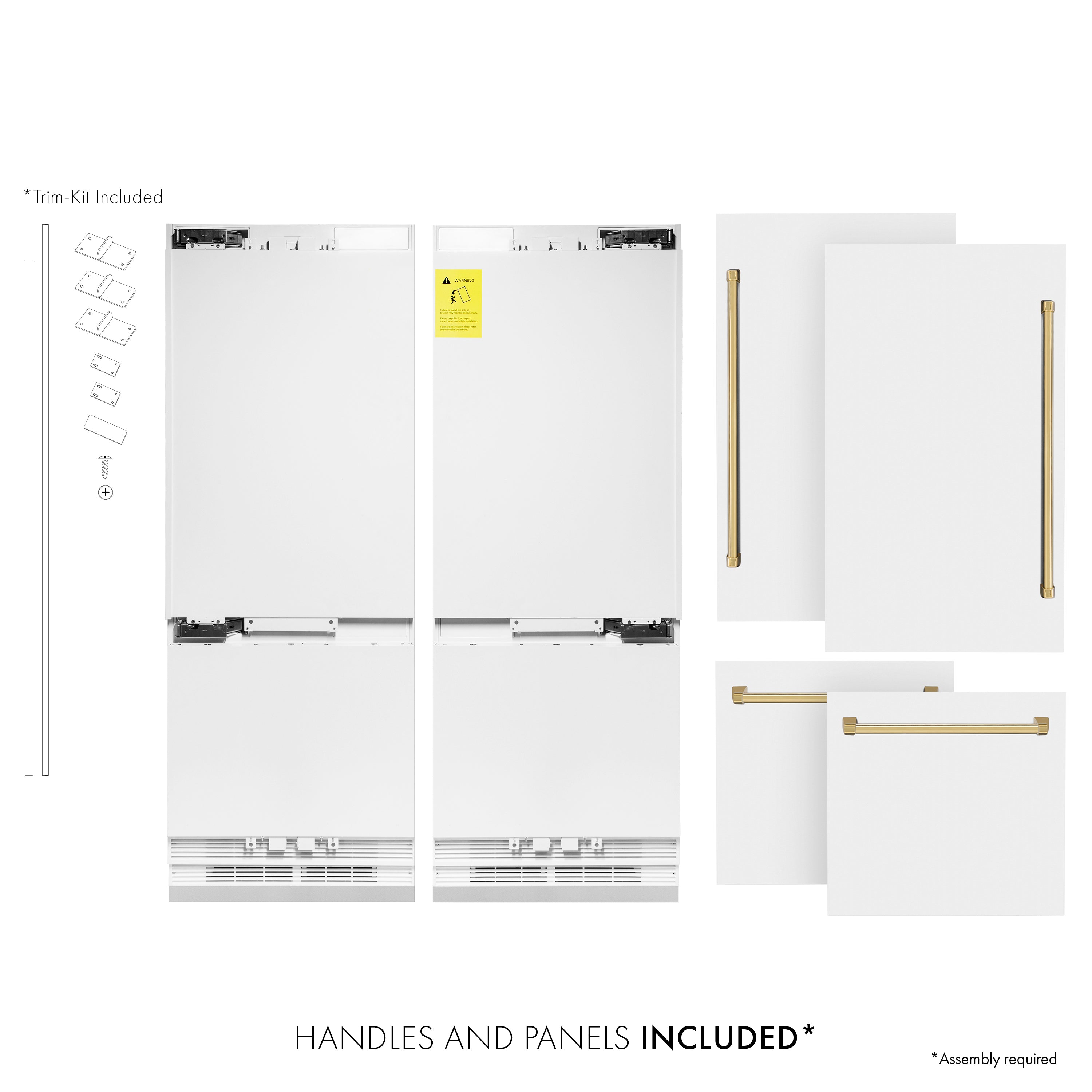 ZLINE 60 in Built-In Refrigerator 32.2 cu ft Internal Water & Ice Dispenser White Matte Gold Accents (RBIVZ-WM-60-G)