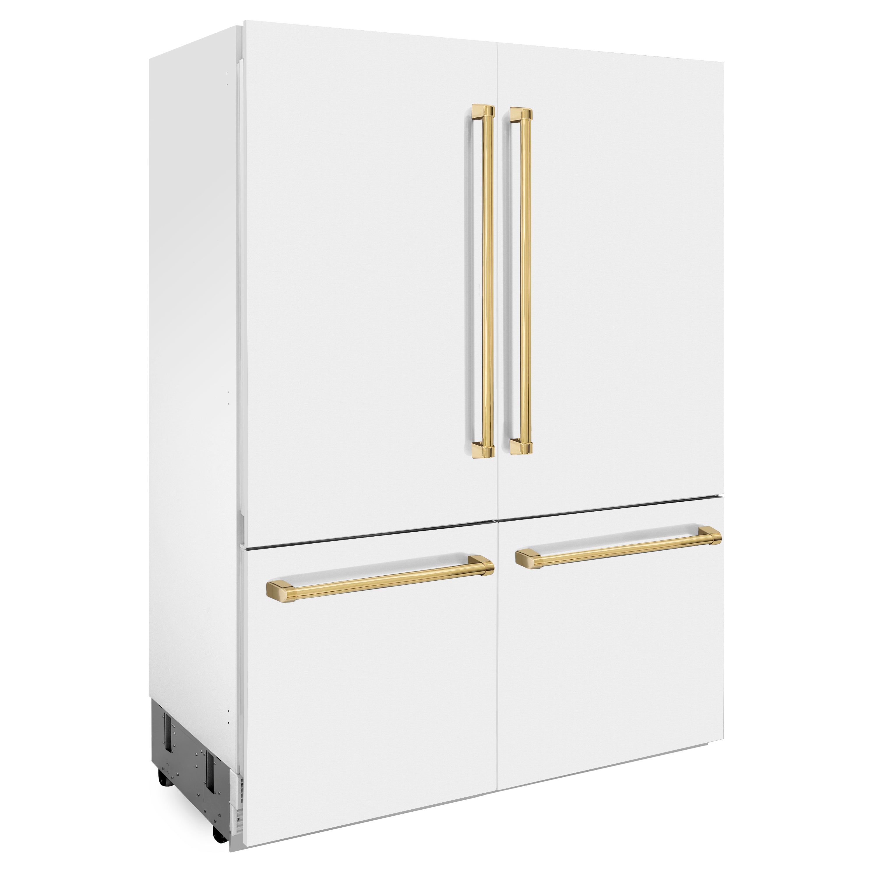 ZLINE 60 in Built-In Refrigerator 32.2 cu ft Internal Water & Ice Dispenser White Matte Gold Accents (RBIVZ-WM-60-G)