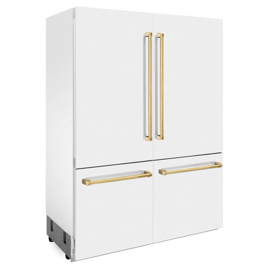 ZLINE 60 in Built-In Refrigerator 32.2 cu ft Internal Water & Ice Dispenser White Matte Gold Accents (RBIVZ-WM-60-G)
