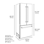 ZLINE 36 in. French Door Built-In Bottom Freezer Refrigerator 19.6 Cu. Ft. Water Dispenser Ice Maker White Matte Stainless Steel Interior Champagne Bronze Accents (SRBIVZ-WM-36-CB)