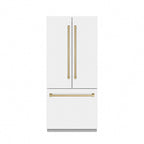 ZLINE 36 in. French Door Built-In Bottom Freezer Refrigerator 19.6 Cu. Ft. Water Dispenser Ice Maker White Matte Stainless Steel Interior Champagne Bronze Accents (SRBIVZ-WM-36-CB)
