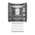 ZLINE 36 in. French Door Built-In Bottom Freezer Refrigerator 19.6 Cu. Ft. Water Dispenser Ice Maker White Matte Stainless Steel Interior Champagne Bronze Accents (SRBIVZ-WM-36-CB)