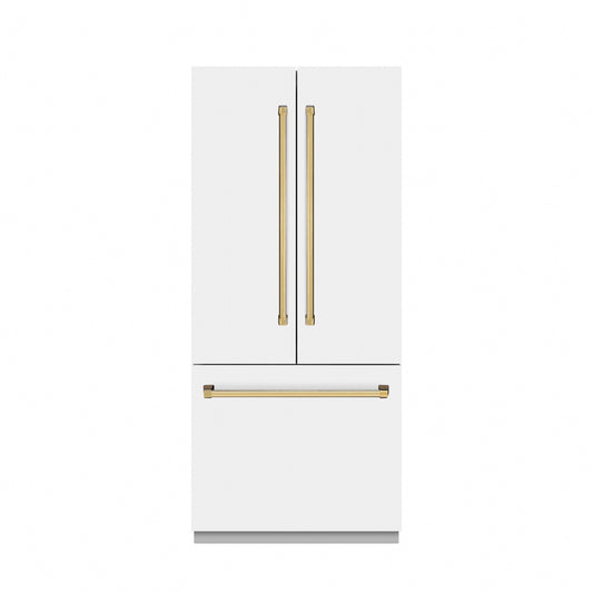 ZLINE 36 in. French Door Built-In Bottom Freezer Refrigerator, 19.6 cu. ft., White Matte, Water Dispenser, Ice Maker, Stainless Steel Interior (SRBIVZ-WM-36-G)