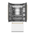 ZLINE 36 in. French Door Built-In Bottom Freezer Refrigerator, 19.6 cu. ft., White Matte, Water Dispenser, Ice Maker, Stainless Steel Interior (SRBIVZ-WM-36-G)