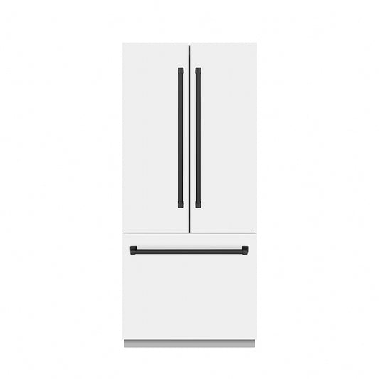 ZLINE 36 in. French Door Built-In Bottom Freezer Refrigerator 19.6 Cu. Ft. Water Dispenser Ice Maker White Matte Stainless Steel Interior Matte Black Accents (SRBIVZ-WM-36-MB)