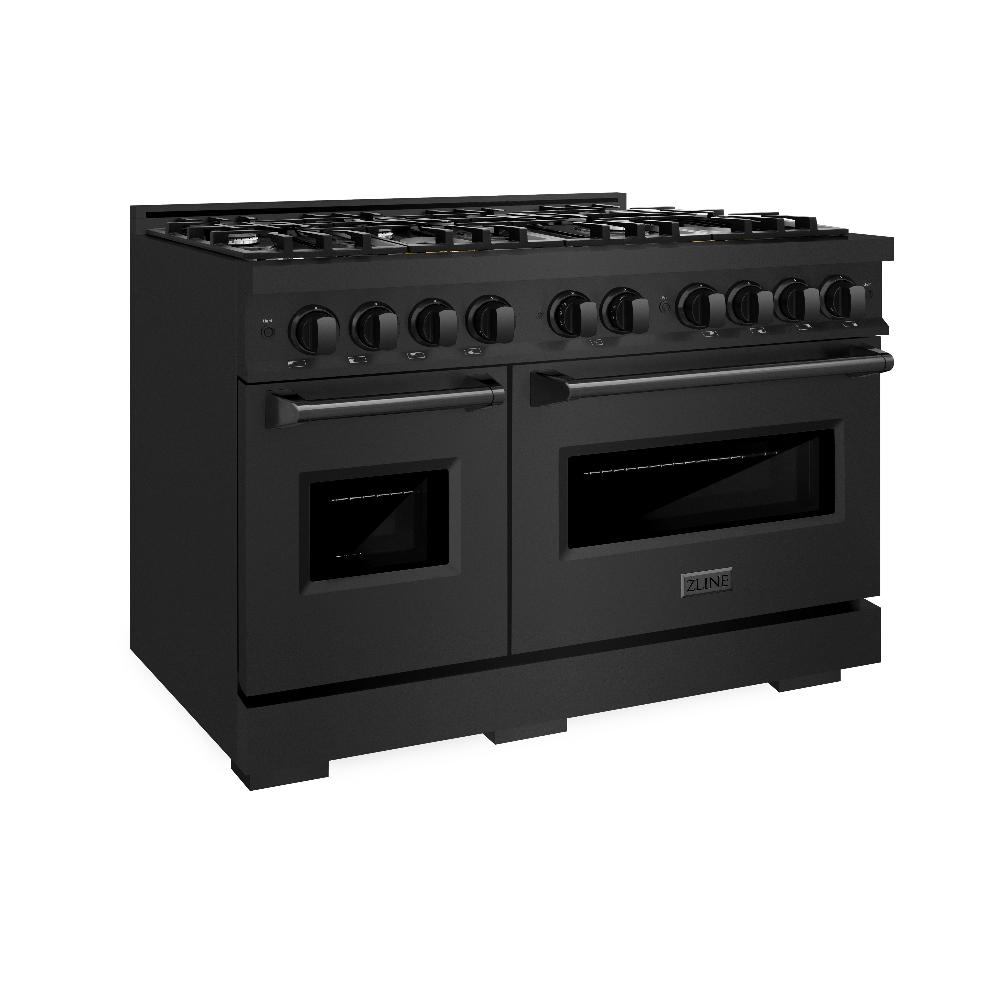 ZLINE 48 in. Dual Fuel Range Double Oven 6.7 cu. ft. 8 Gas Burners Black Stainless Steel (CDRB-48)