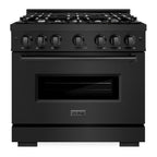 ZLINE 36 in. Gas Range 5.2 cu. ft. 6 Burners Black Stainless Steel, MODEL CGRB-36