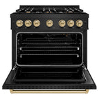 ZLINE 36 in. Gas Range 5.2 cu. ft. 6 Burners Black Stainless Steel with Champagne Bronze Accents (CGRBZ-36-CB)
