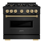 ZLINE 36 in. Gas Range 5.2 cu. ft. 6 Burners Black Stainless Steel with Champagne Bronze Accents (CGRBZ-36-CB)