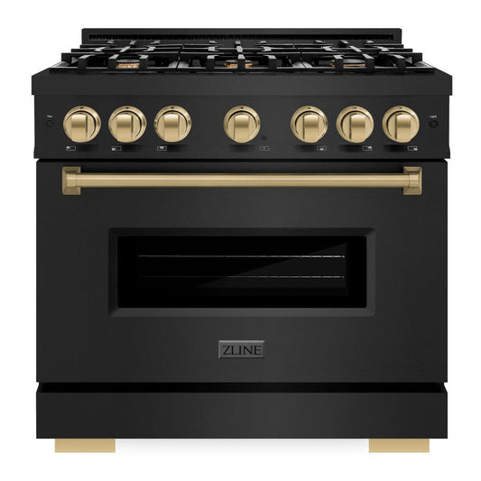 ZLINE 36 in. Gas Range 5.2 cu. ft. 6 Burners Black Stainless Steel with Champagne Bronze Accents (CGRBZ-36-CB)