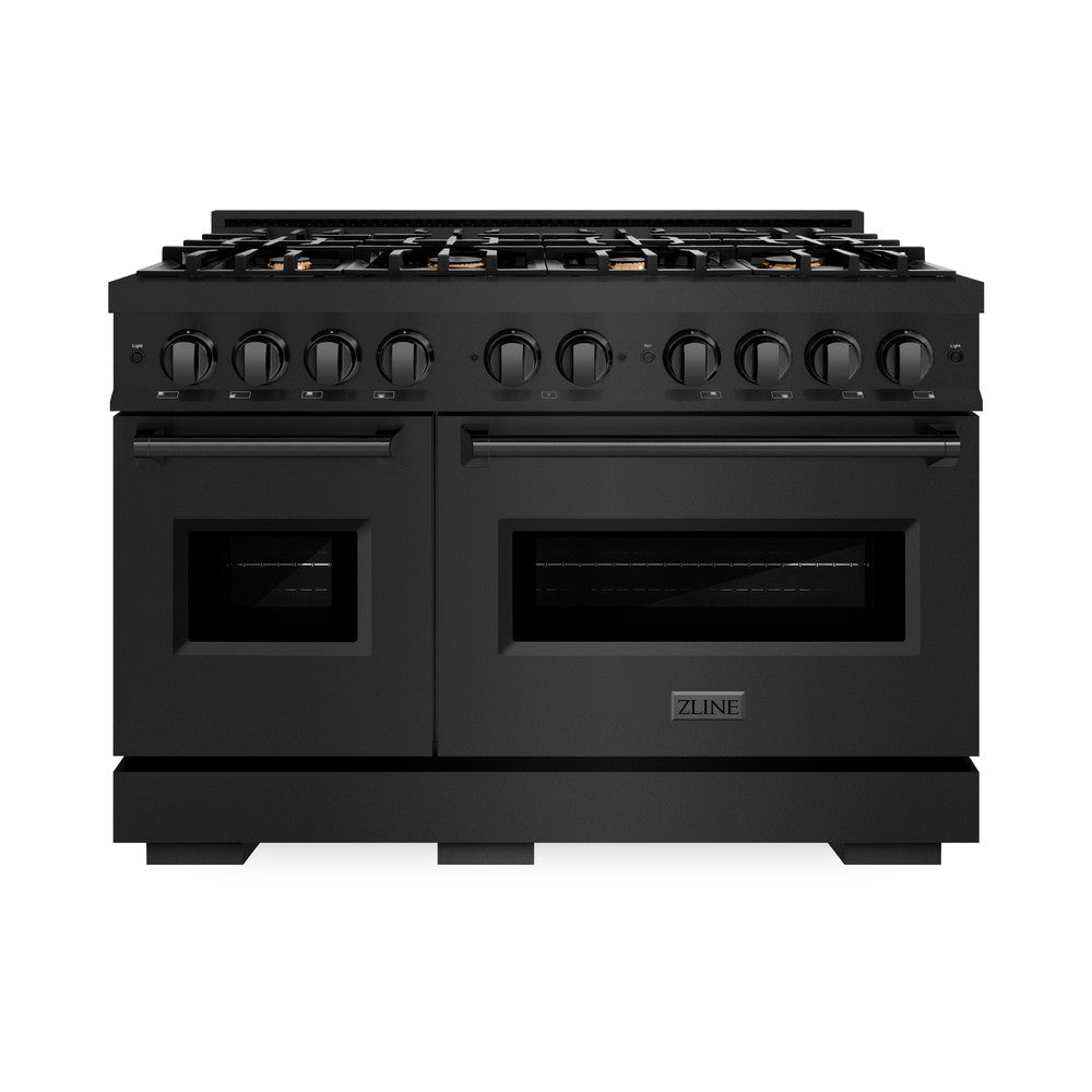 ZLINE 48 in. Gas Range – Double Oven – 6.7 cu. ft. Capacity – 8 Brass Burners – Black Stainless Steel (CGRB-BR-48)