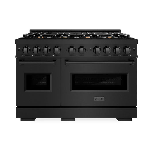 ZLINE 48 in. Gas Range – Double Oven – 6.7 cu. ft. Capacity – 8 Brass Burners – Black Stainless Steel (CGRB-BR-48)