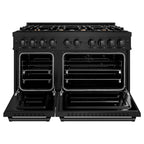 ZLINE 48 in. Gas Range – Double Oven – 6.7 cu. ft. Capacity – 8 Brass Burners – Black Stainless Steel (CGRB-BR-48)