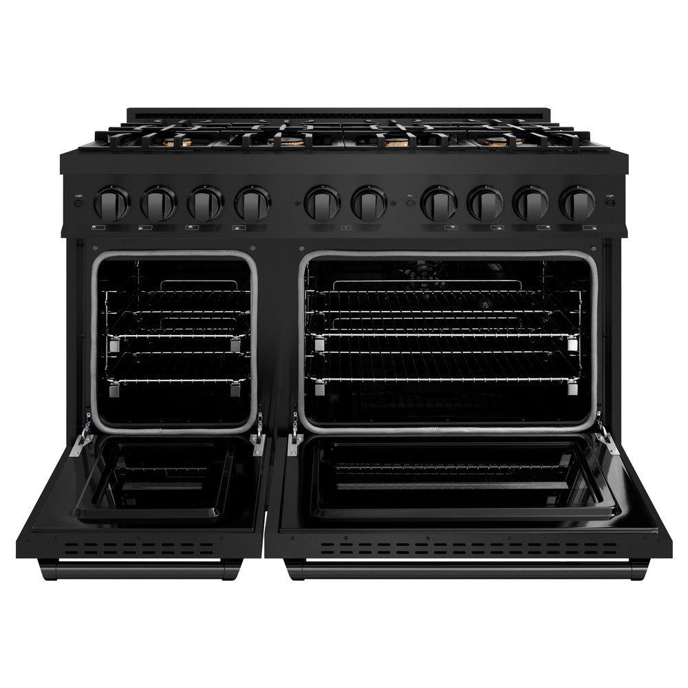 ZLINE 48 in. Gas Range – Double Oven – 6.7 cu. ft. Capacity – 8 Brass Burners – Black Stainless Steel (CGRB-BR-48)