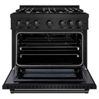 ZLINE 36 in. Gas Range 5.2 cu. ft. Capacity Black Stainless Steel 6 Brass Burners Convection Oven (HGRB-BR-36)