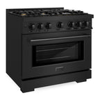 ZLINE 36 in. Gas Range 5.2 cu. ft. Capacity Black Stainless Steel 6 Brass Burners Convection Oven (HGRB-BR-36)