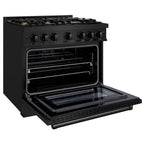 ZLINE 36 in. Gas Range 5.2 cu. ft. Capacity Black Stainless Steel 6 Brass Burners Convection Oven (HGRB-BR-36)