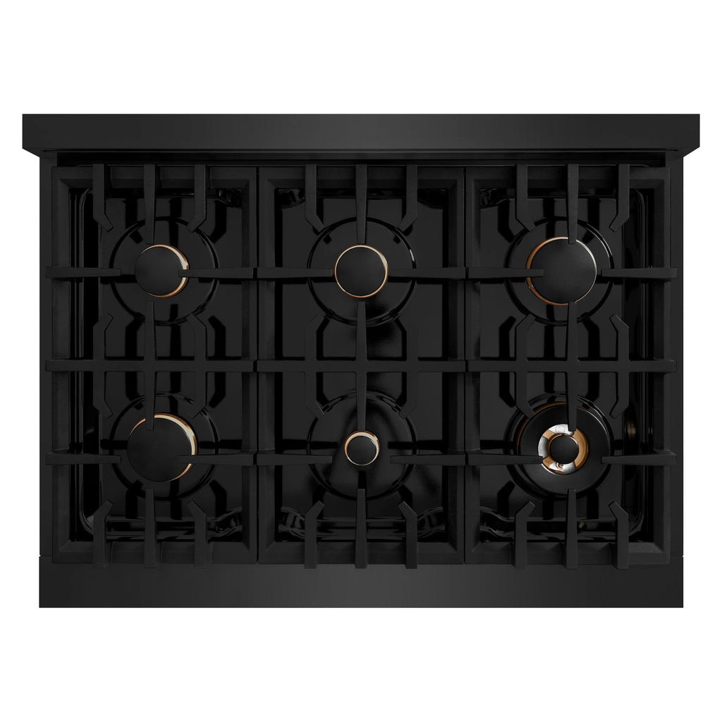 ZLINE 36 in. Gas Range 5.2 cu. ft. Capacity Black Stainless Steel 6 Brass Burners Convection Oven (HGRB-BR-36)