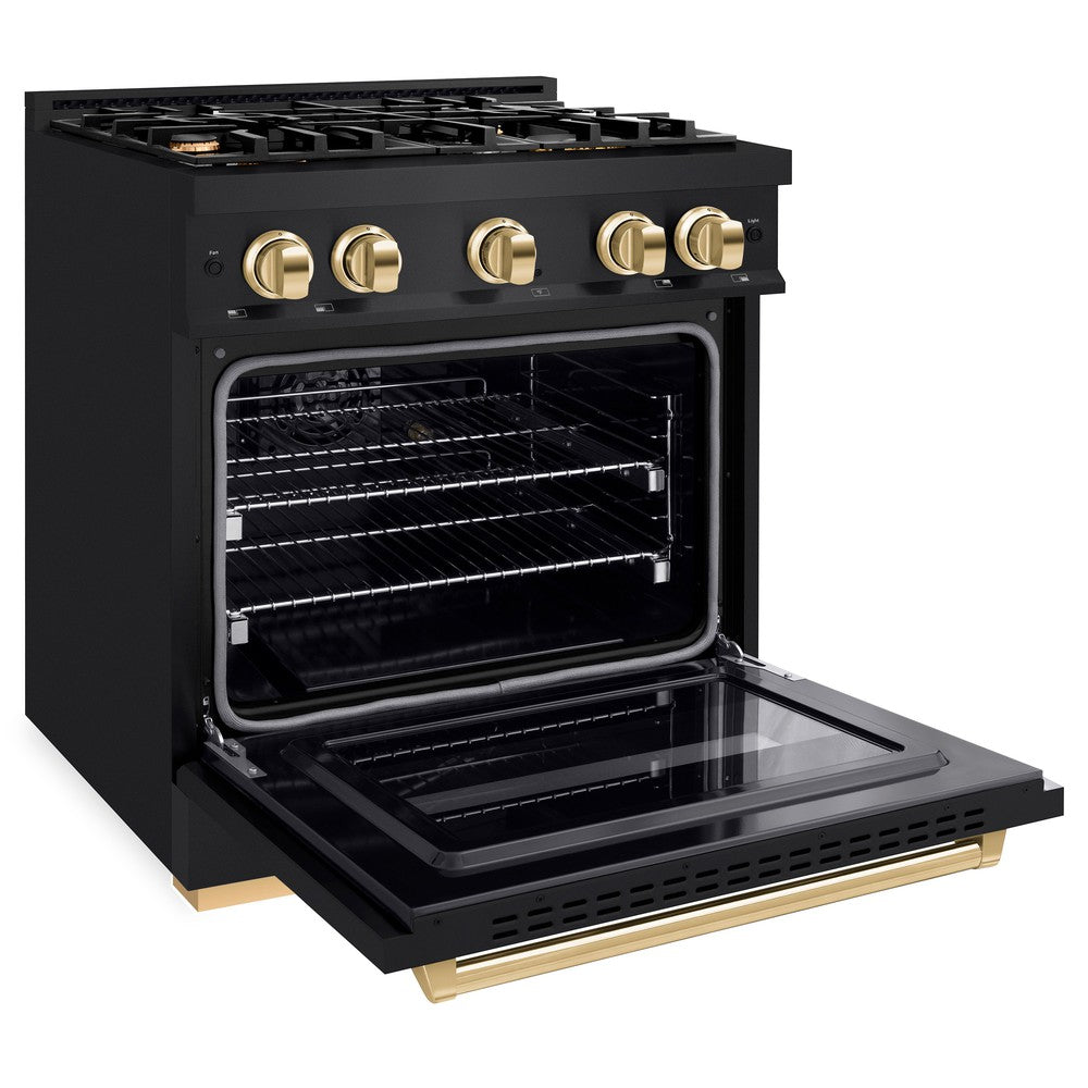ZLINE 30 in. Gas Range 4.2 cu. ft. 4 Burner Cooktop Black Stainless Steel with Polished Gold Accents (CGRBZ-30-G)