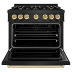 ZLINE 36 in. Gas Range – 5.2 cu. ft. – 6 Burner Cooktop – Black Stainless Steel with Polished Gold Accents (CGRBZ-36-G)