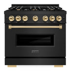ZLINE 36 in. Gas Range – 5.2 cu. ft. – 6 Burner Cooktop – Black Stainless Steel with Polished Gold Accents (CGRBZ-36-G)