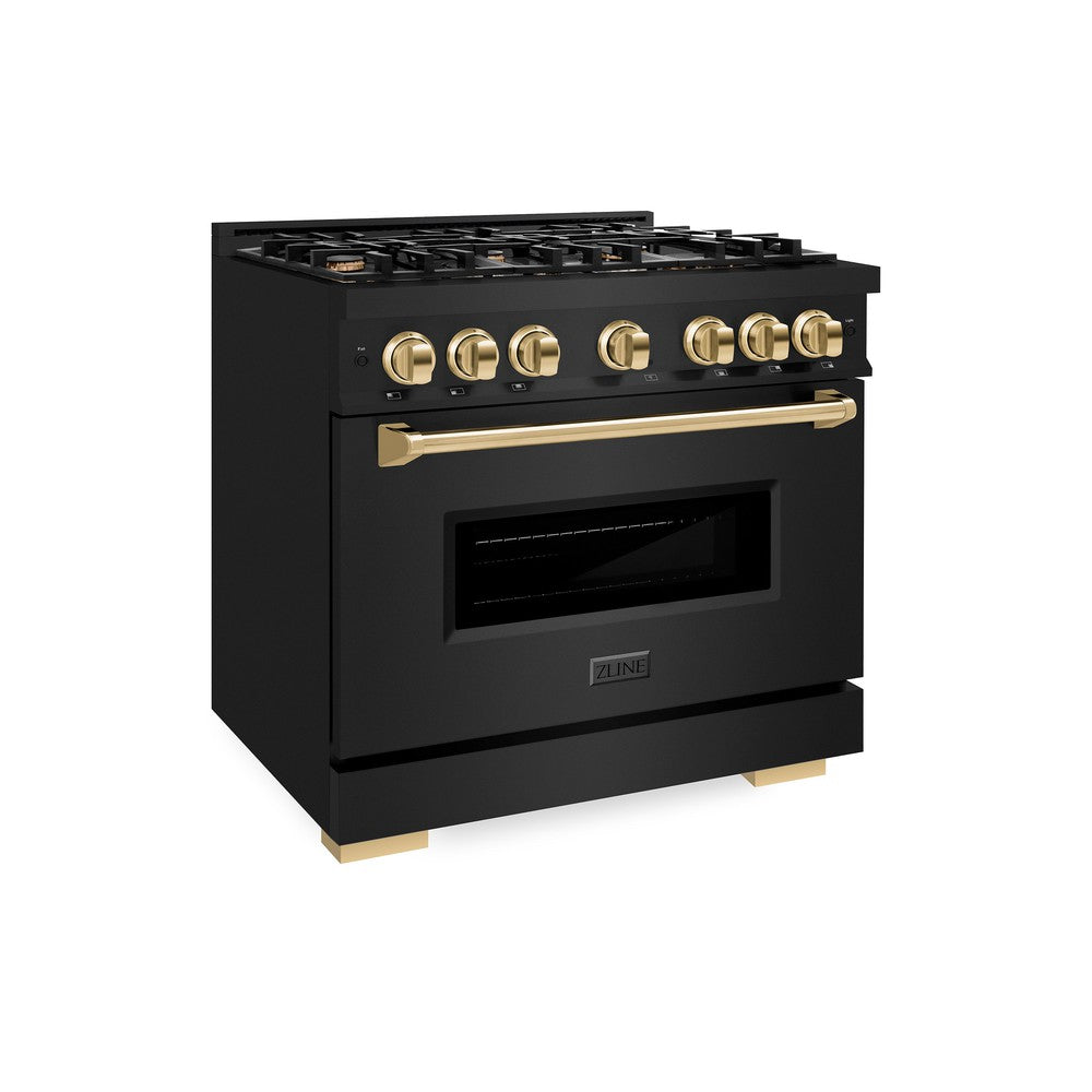 ZLINE 36 in. Gas Range – 5.2 cu. ft. – 6 Burner Cooktop – Black Stainless Steel with Polished Gold Accents (CGRBZ-36-G)