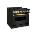 ZLINE 36 in. Gas Range – 5.2 cu. ft. – 6 Burner Cooktop – Black Stainless Steel with Polished Gold Accents (CGRBZ-36-G)