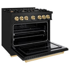 ZLINE 36 in. Gas Range – 5.2 cu. ft. – 6 Burner Cooktop – Black Stainless Steel with Polished Gold Accents (CGRBZ-36-G)
