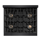 ZLINE Autograph 30" Classic Gas Rangetop with 4 Burner DuoPro™ Cooktop in Black Stainless Steel and Champagne Bronze Accents, PCRTBZ-30-CB