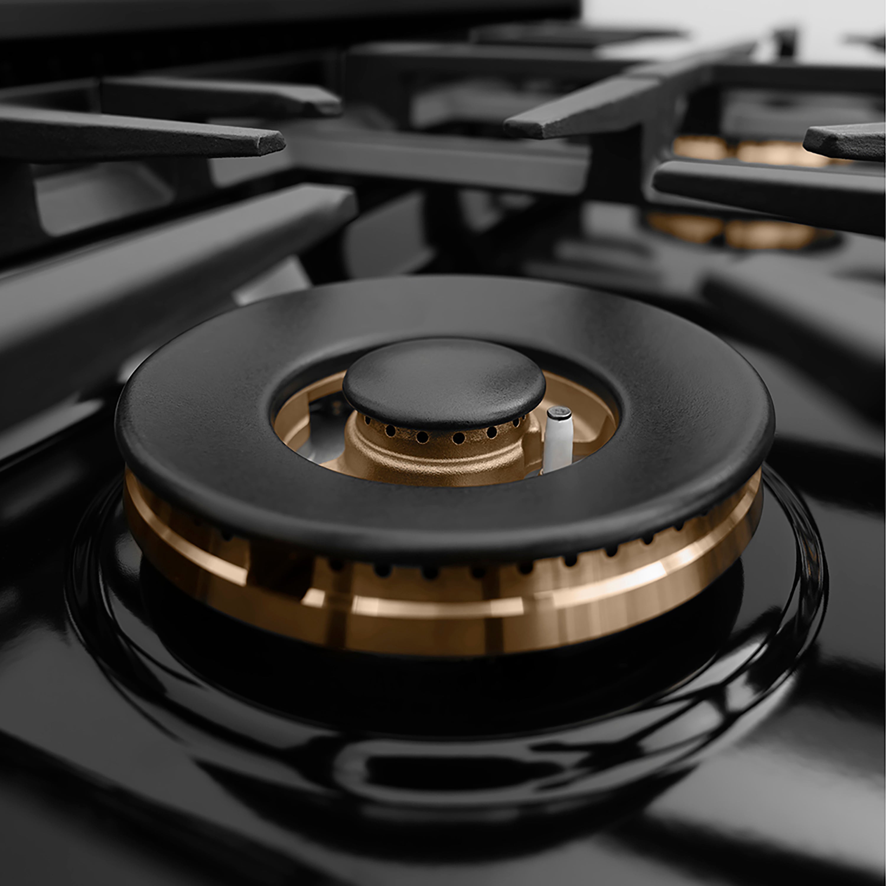 ZLINE Autograph 30" Classic Gas Rangetop with 4 Burner DuoPro™ Cooktop in Black Stainless Steel and Polished Gold Accents, PCRTBZ-30-G