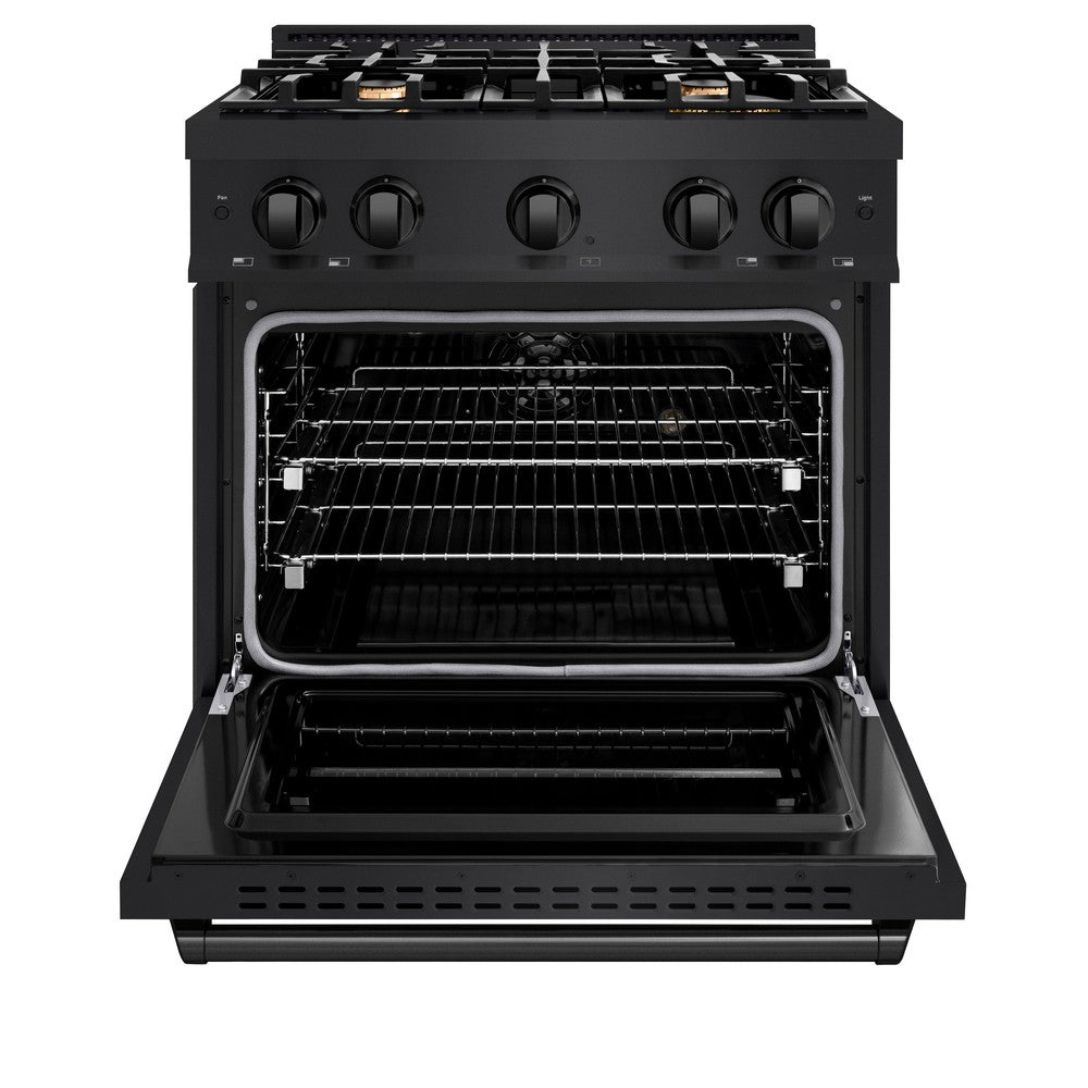 ZLINE 30 in. Gas Range 4.2 cu. ft. Capacity with 4 Brass Burners Black Stainless Steel (CGRB-BR-30)