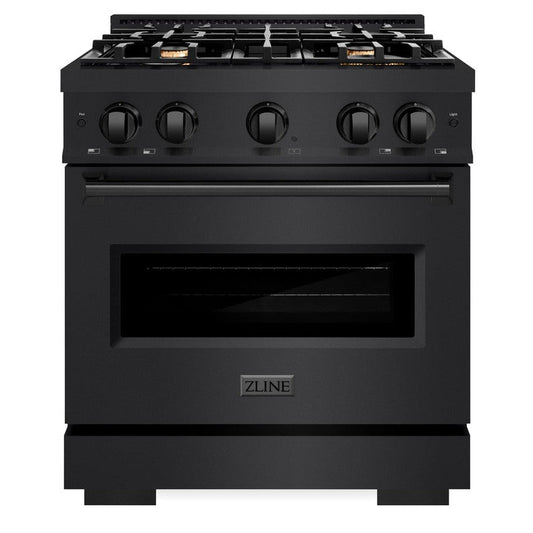 ZLINE 30 in. Gas Range 4.2 cu. ft. Capacity with 4 Brass Burners Black Stainless Steel (CGRB-BR-30)
