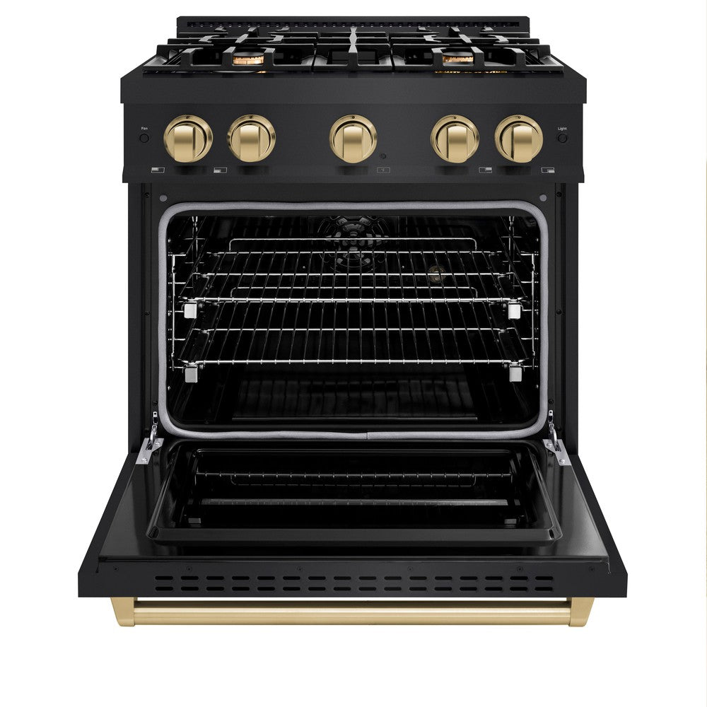 ZLINE 30 in. Dual Fuel Range 4.2 cu. ft. 4 Burners Black Stainless Steel with Champagne Bronze Accents, MODEL CDRBZ-30-CB
