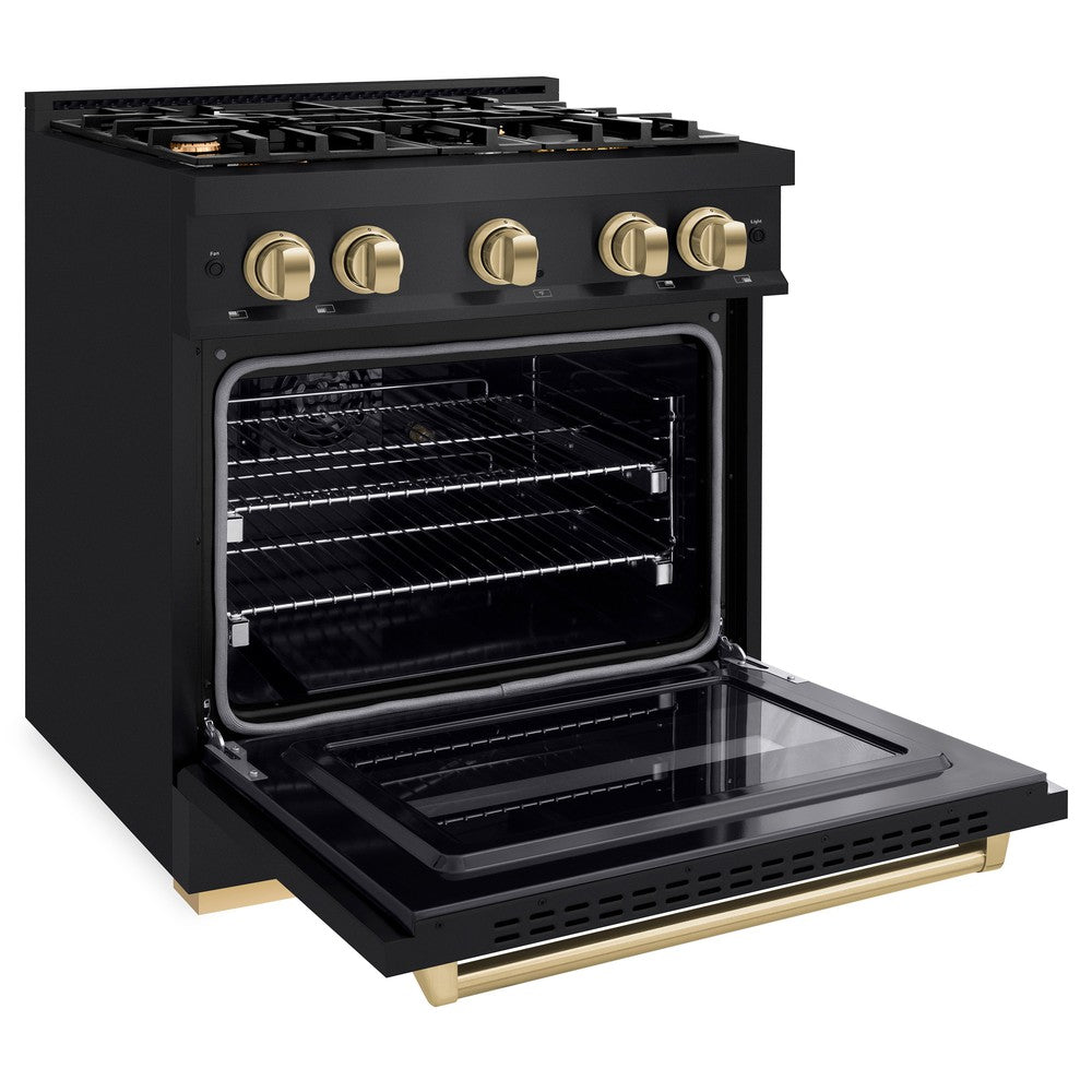 ZLINE 30 in. Dual Fuel Range 4.2 cu. ft. 4 Burners Black Stainless Steel with Champagne Bronze Accents, MODEL CDRBZ-30-CB