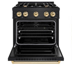 ZLINE 30 in. Dual Fuel Range 4.2 cu. ft. 4 Gas Burners Black Stainless Steel Polished Gold Accents (CDRBZ-30-G)