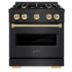 ZLINE 30 in. Dual Fuel Range 4.2 cu. ft. 4 Gas Burners Black Stainless Steel Polished Gold Accents (CDRBZ-30-G)