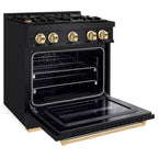 ZLINE 30 in. Dual Fuel Range 4.2 cu. ft. 4 Gas Burners Black Stainless Steel Polished Gold Accents (CDRBZ-30-G)